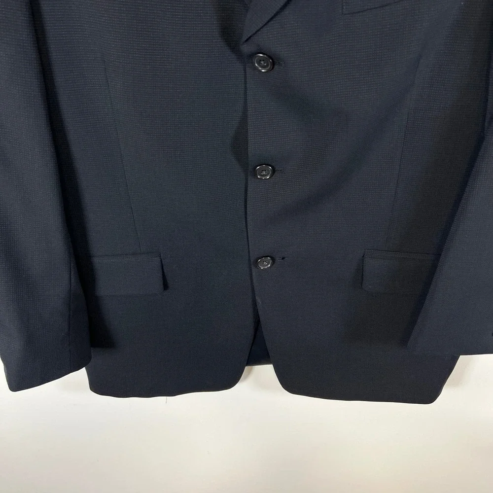 Kenneth Cole New York Mens Blazer Navy‎ Blue Micro Check 3 Button Sport Coat USA
